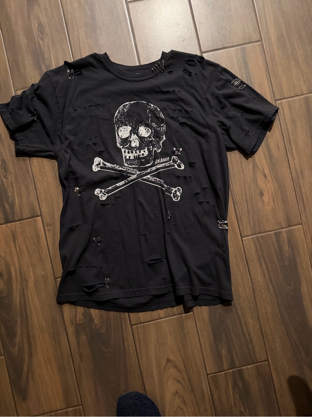 Black Skull House Graphic Distressed Women’s Oversized T-Shirt